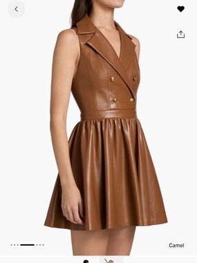 Alice and olivia Sleeveless vegan leather  Fit-and-Flare Dress in Camel